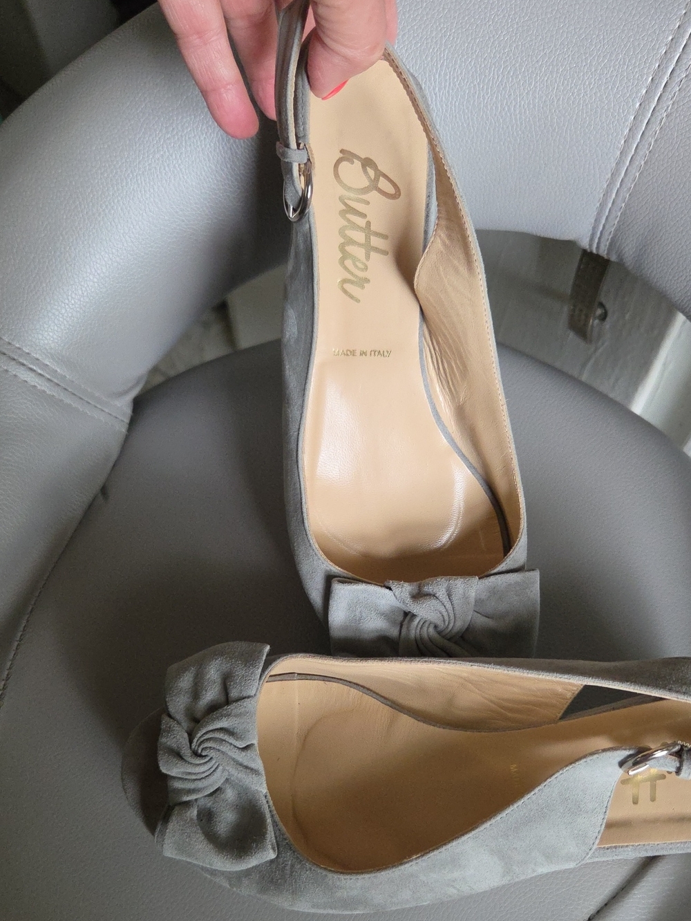 Butter Gray Suede Knotted Bow Slingback Heels